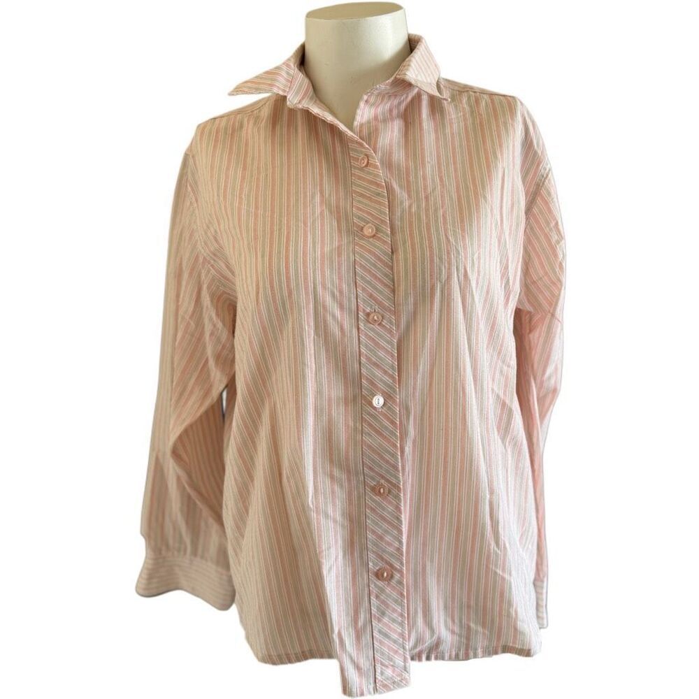 Little Japan striped women's M candy pink striped button up long sleeve classic